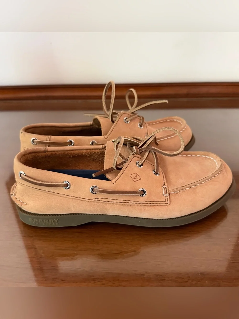 Sperry Top-Sider Authentic Original Boat Shoes Boys Size 3 Tan Leather Lace Up